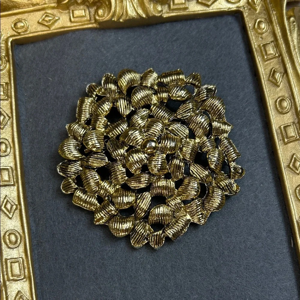 Vintage Large Gold Textured Brooch